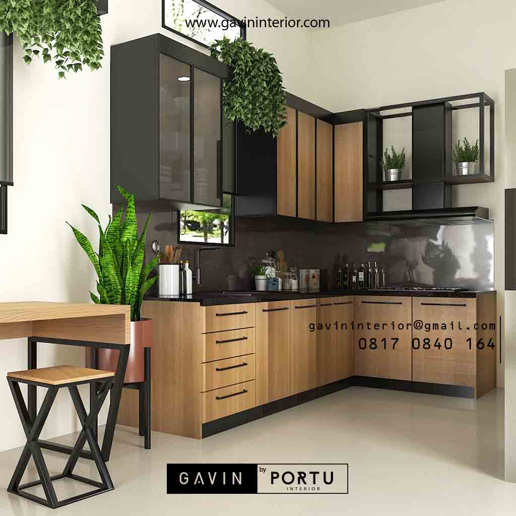 Bikin Kitchen Set Motif Kayu & Black Klien Royal Palm Taman Surya Cengkareng Id4517PT