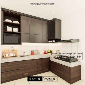 Jasa Kitchen Set HPL Motif Kayu & Grey Suvarna Sutera Sindang Jaya Tangerang ID4732