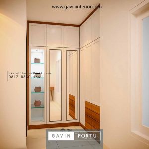 lemari pakaian desain klasik finishing cat duco & kaca cermin